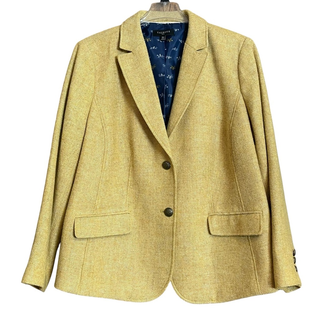 Talbots yellow herringbone tweed wool blend blazer 18W